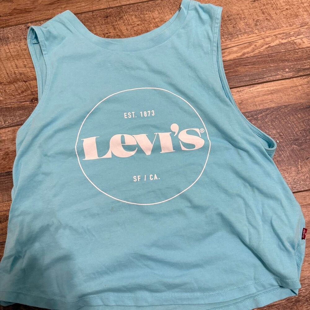 LEVI'S Women's Blue Medium Logo Cotton Loose Scoop Layering Crop Tank Top